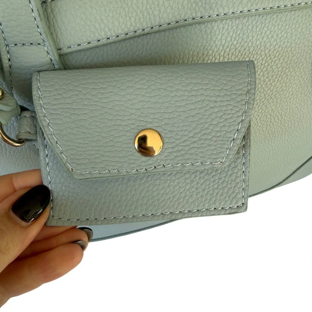 Moda Luxe Light Blue Pebbled Vegan Leather Satchel Crossbody Tote Bag With Pouch